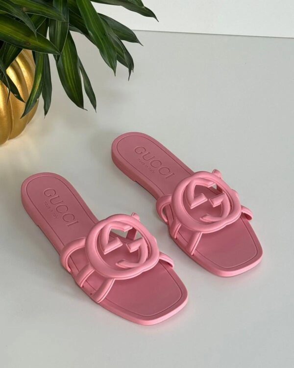 Gucci Palma GG Rubber Flat Slide Sandals - Image 2