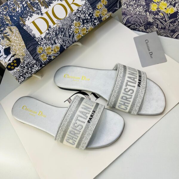 CHRISTIAN DIOR FIRST COPY SILVER DWAY SLIDE SANDALS FOR WOMEN